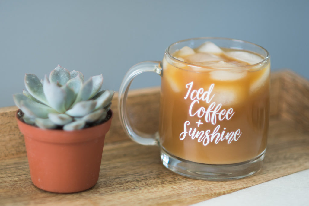 Iced Coffee and Sunshine Cup, Iced Coffee Glass Cup, Cute